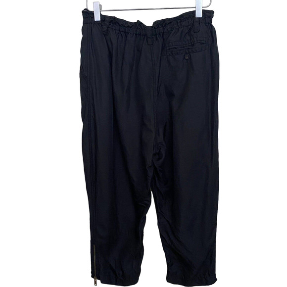 DKNY Pure Black Silk Drawstring Pleated Cropped Zippered Ankle Pants - Size 0 - Picture 6 of 10